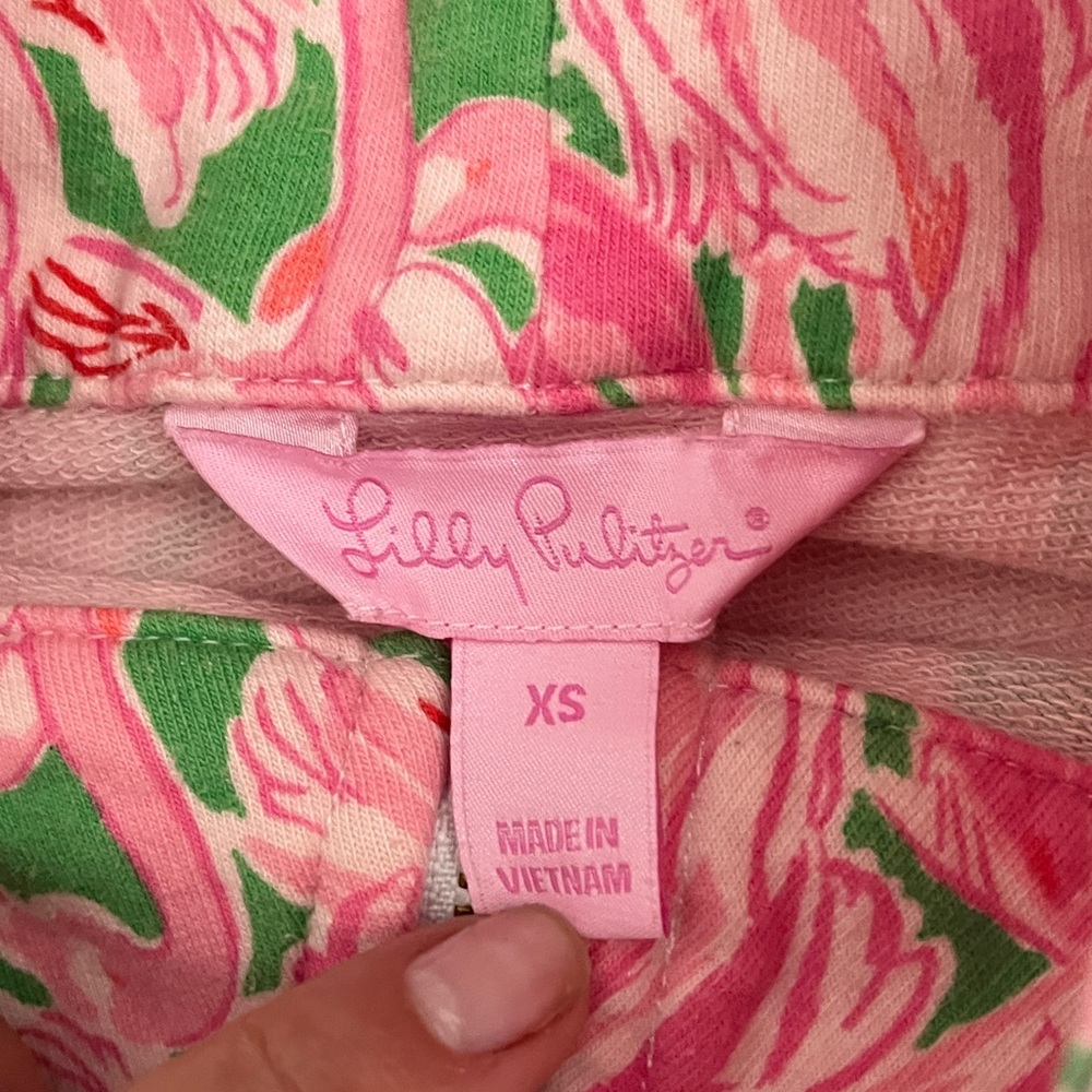 Lilly Pulitzer Pink Flamingo Floral Half-Zip Pullover Hoodie XS - Picture 9 of 11